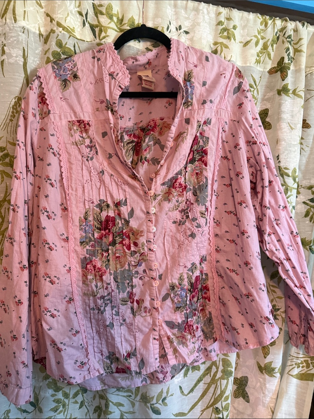 Faded Glory Pink Floral Button-Down Blouse 18/20 like new